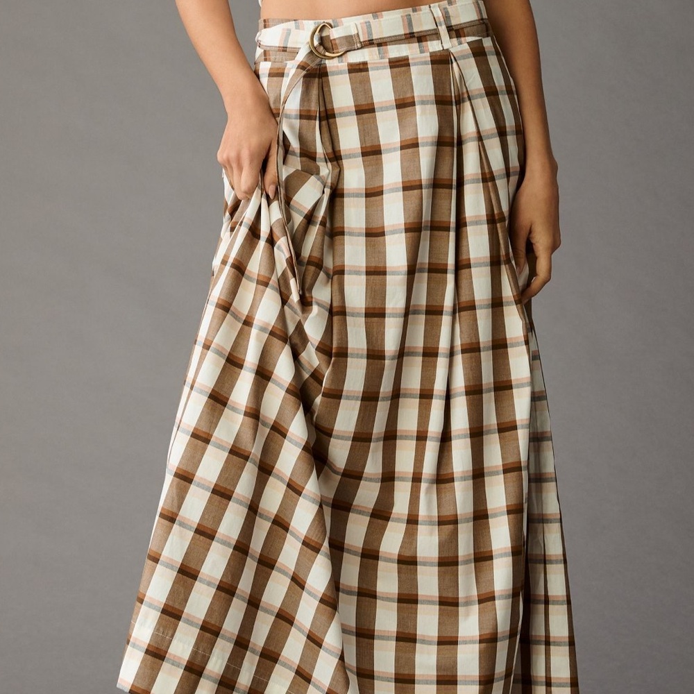 Anthropologie Brown and White Plaid Maxi Skirt